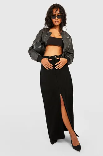 Womens Basic Split Front Denim Maxi Skirt - Black - 6, Black