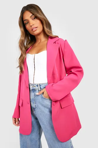 Womens Basic Woven Single Breasted Fitted Blazer - Pink - 14, Pink