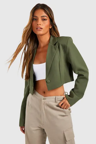 Womens Basic Woven Single Button Crop Blazer - Green - 12, Green
