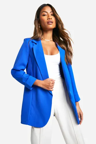 Womens Basic Woven Turn Cuff Relaxed Fit Blazer - Blue - 6, Blue
