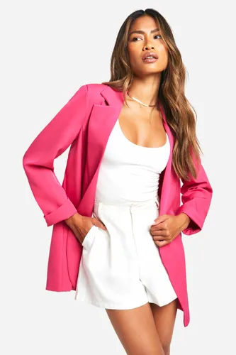 Womens Basic Woven Turn Cuff Relaxed Fit Blazer - Pink - 6, Pink