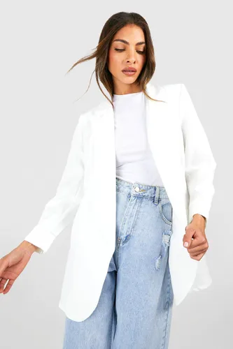 Womens Basic Woven Turn Cuff Relaxed Fit Blazer - White - 8, White