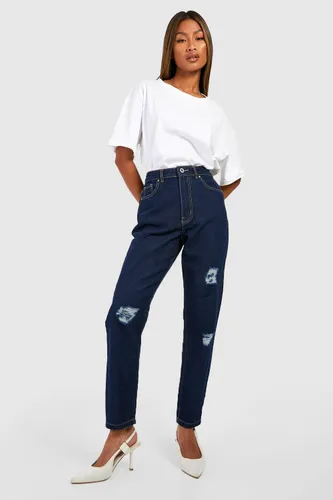Womens Basics High Rise Distressed Mom Jeans - Blue - 6, Blue