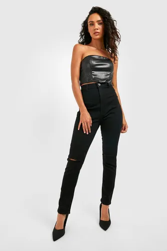 Womens Basics High Waisted Ripped Disco Skinny Jeans - Black - 6, Black
