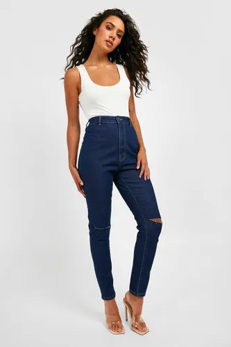 Womens Basics High Waisted Ripped Disco Skinny Jeans - Blue - 6, Blue