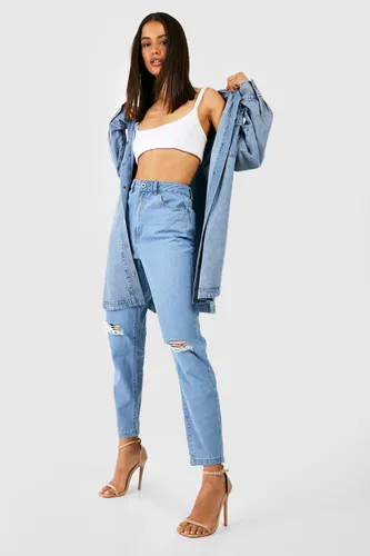 Womens Basics High Waisted Ripped Mom Jeans - White - 6, White