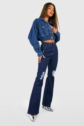 Womens Basics High Waisted Ripped Skinny Jeans - Blue - 10, Blue