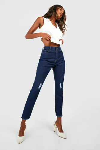 Womens Basics High Waisted Ripped Skinny Jeans - Blue - 6, Blue