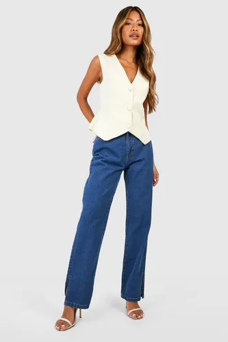 Womens Basics High Waisted Split Hem Straight Leg Jeans - Blue - 6, Blue