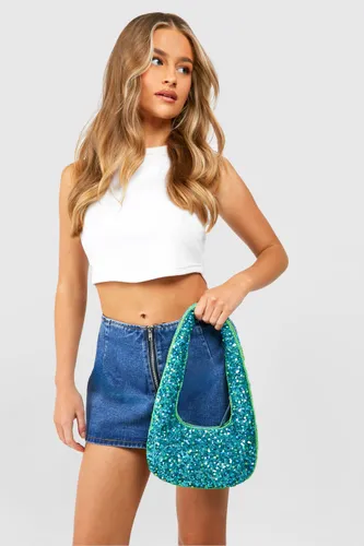 Womens Beaded Shoulder Bag - Green - One Size, Green