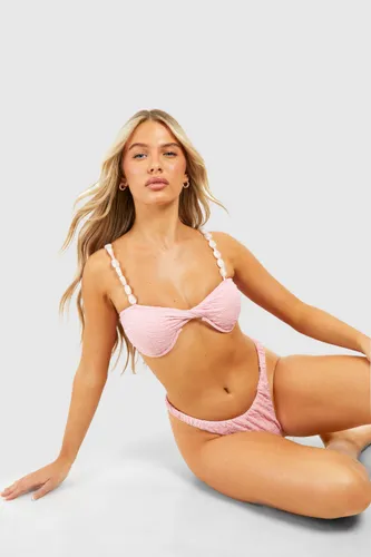 Womens Beaded Straps Twist Underwired Bikini Top - Pink - 6, Pink