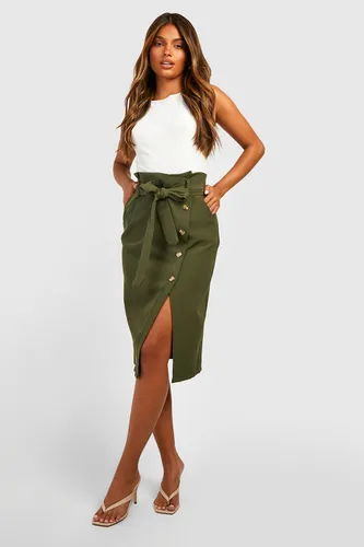 Womens Belted Button Front Pencil Skirt - Green - 10, Green