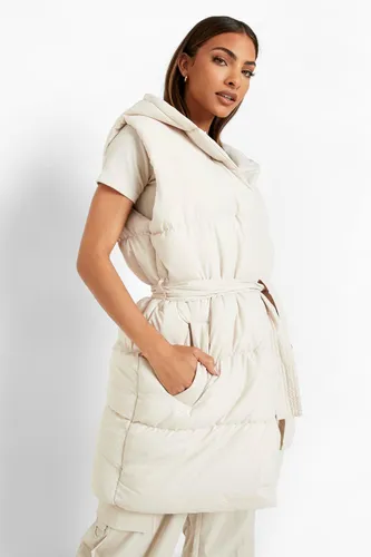 Womens Belted Longline Puffer Gilet - White - 8, White