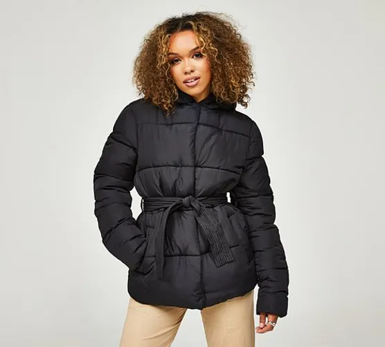 Womens Belted Puffer Jacket