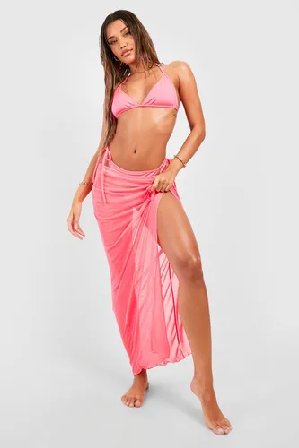 Womens Belted Split Beach Maxi Skirt - Pink - S, Pink