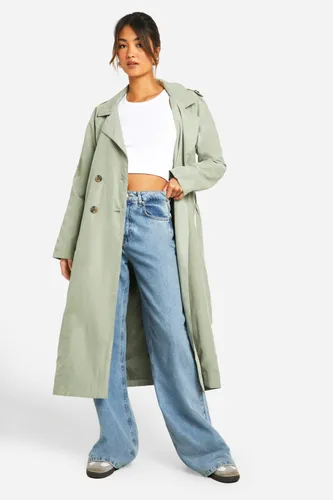 Womens Belted Trench Coat - Green - 8, Green