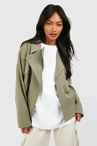 Womens Belted Utility Jacket - Green - 10, Green