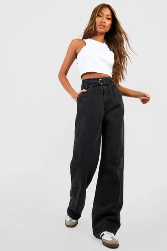 Womens Belted Wide Leg Palazzo Jeans - Black - 16, Black