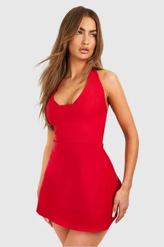 Womens Bengaline Plunge A-Line Mini Dress - Red - 8, Red