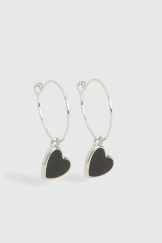 Womens Black Heart Drop Silver Earrings - Grey - One Size, Grey