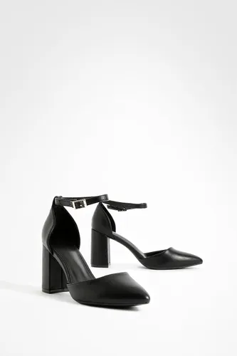 Womens Block Heel Ankle Strap Court Shoes - Black - 3, Black