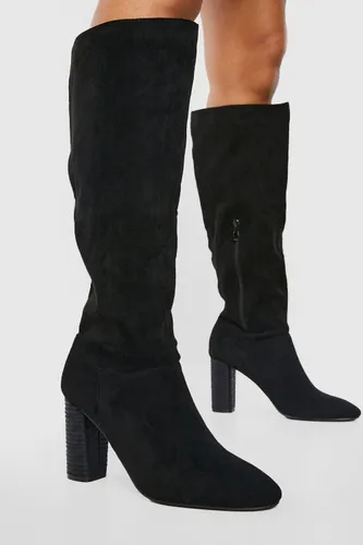 Womens Block Wooden Heel Knee High Boots - Black - 3, Black