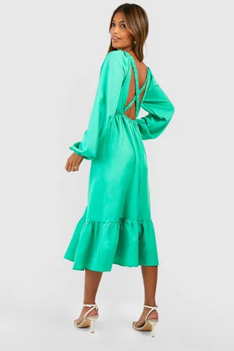 Womens Blouson Sleeve Midi Smock Dress - Green - 8, Green