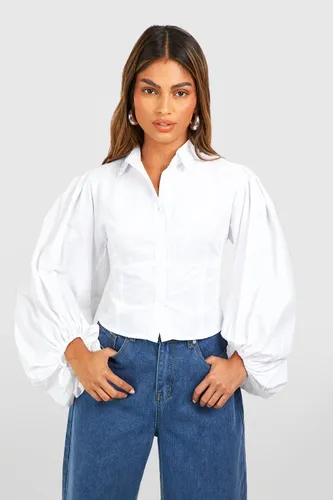 Womens Blouson Sleeve Poplin Shirt - White - 14, White