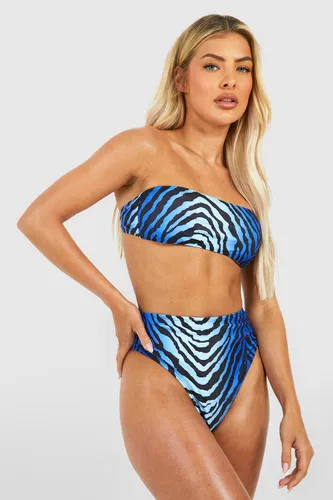 Womens Blue Zebra Bandeau High Waist Bikini Set - 6, Blue