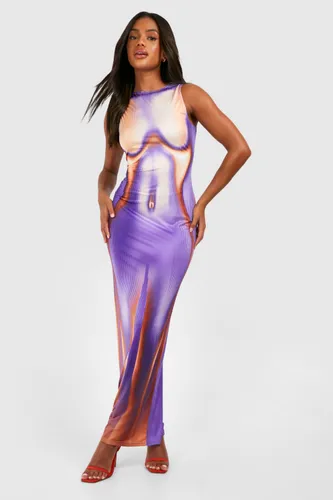 Womens Body Print Slinky Sleeveless Maxi Dress - Purple - 8, Purple