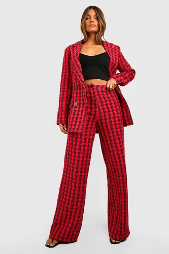 Womens Boucle Wide Leg Tailored Trousers - 10, Red