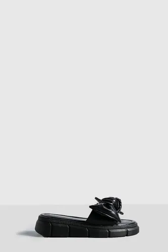 Womens Bow Detail Flatform Sandals - Black - 3, Black