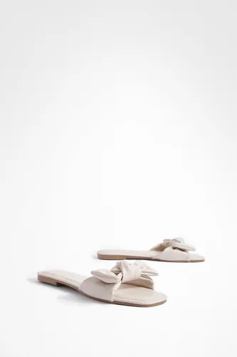 Womens Bow Detail Mule Sandals - Beige - 3, Beige