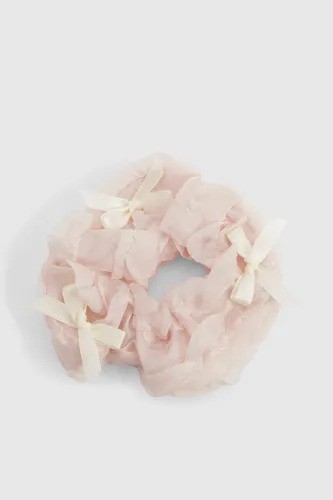 Womens Bow Detail Ruched Scrunchie - Pink - One Size, Pink