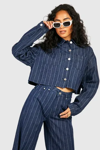 Womens Boxy Stripe Denim Jacket - Navy - 6, Navy