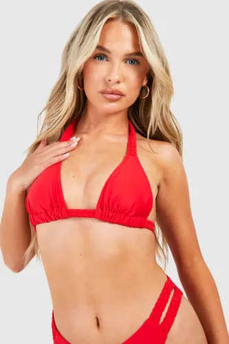 Womens Braided Straps Triangle Bikini Top - Red - 6, Red
