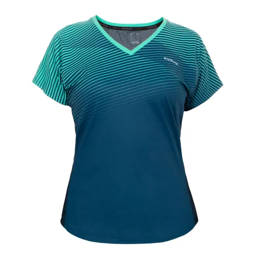 Women's Breathable V-neck Short-sleeved Padel T-shirt 500 - Blue/green