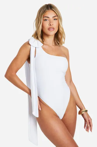 Womens Bridal Bow One Shoulder Swimsuit - White - 6, White