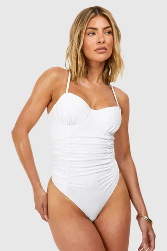 Womens Bridal Ruched Underwired Swimsuit - White - 6, White