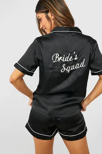 Womens Bride'S Squad Satin Embroidered Pj Short Set - Black - 12, Black