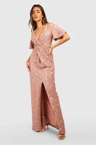 Womens Bridesmaid Occasion Sequin Knot Front Maxi Dress - Pink - 6, Pink