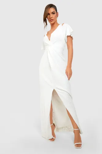 Womens Bridesmaid Occasion Sequin Knot Front Maxi Dress - White - 6, White