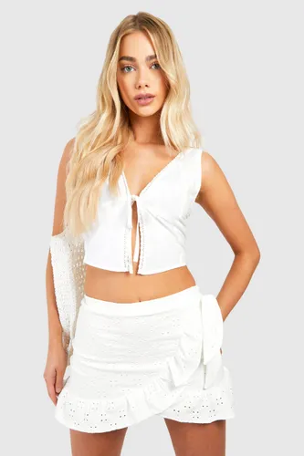 Womens Broderie Frill Mini Skirt - White - 6, White