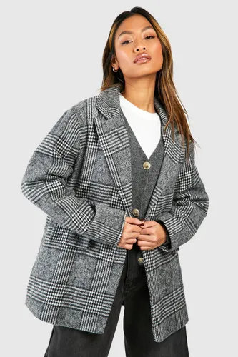 Womens Brushed Mono Check Relaxed Fit Blazer - Black - 6, Black