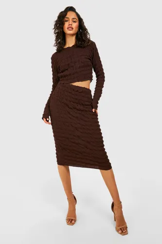 Womens Bubble Jersey Backless Crop & Midi Skirt - Brown - 16, Brown