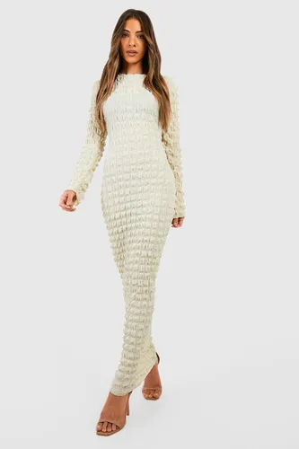 Womens Bubble Textured Maxi Dress - Beige - 12, Beige