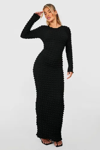 Womens Bubble Textured Maxi Dress - Black - 8, Black