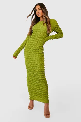 Womens Bubble Textured Maxi Dress - Green - 14, Green