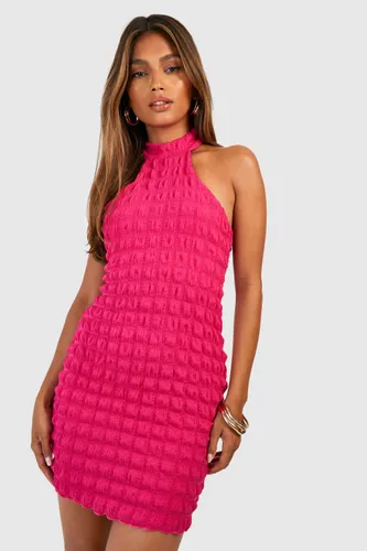Womens Bubble Textured Racerneck Bodycon Dress - Pink - 12, Pink