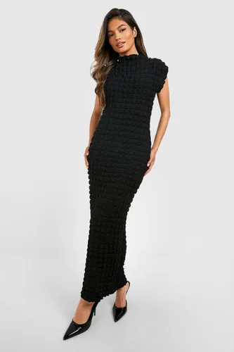 Womens Bubble Textured Sleeveless Midaxi Dress - Black - 14, Black